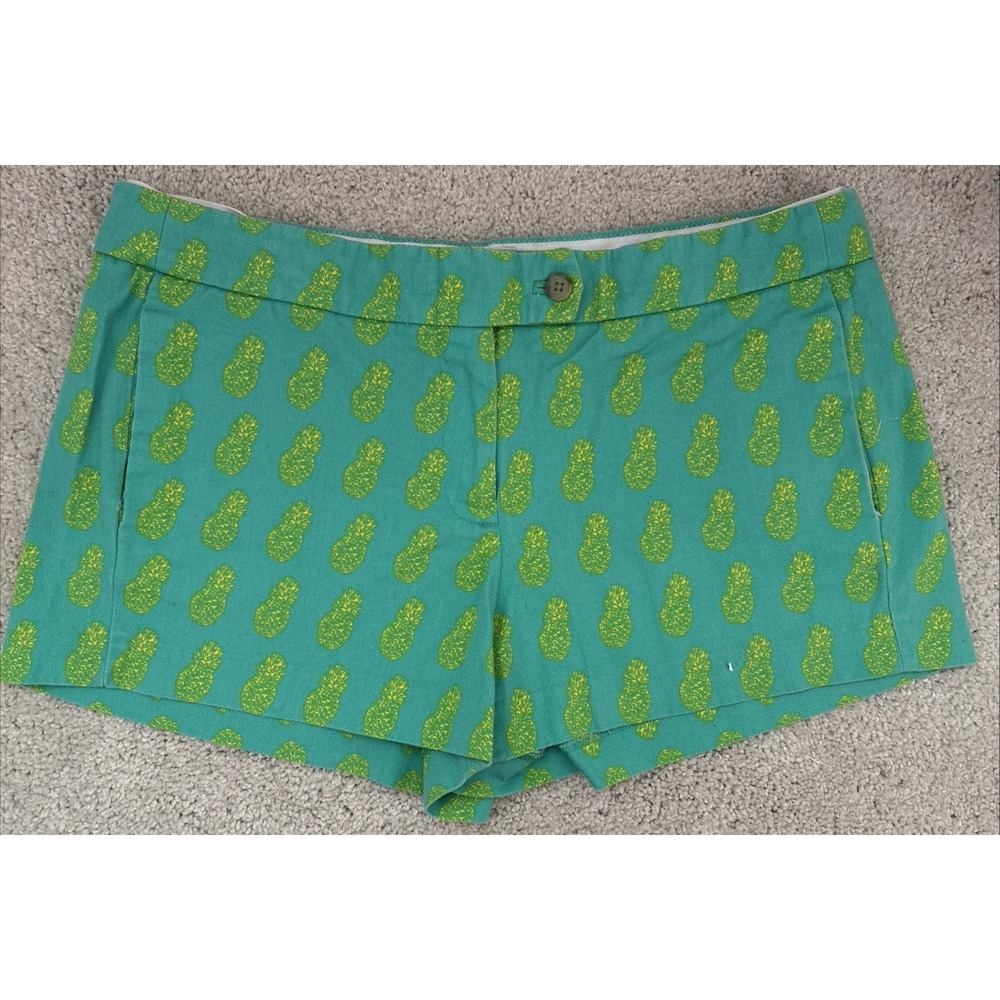 Womens J Crew Chino Shorts Green Pineapple Pattern 3" Inseam Cotton Size 10